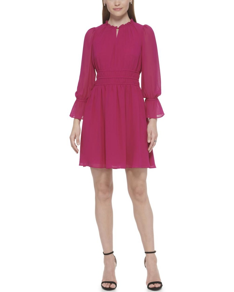 Vince Camuto Chiffon Shirred-Pásom Mini Šaty Damske Bordove | OSGK-50931