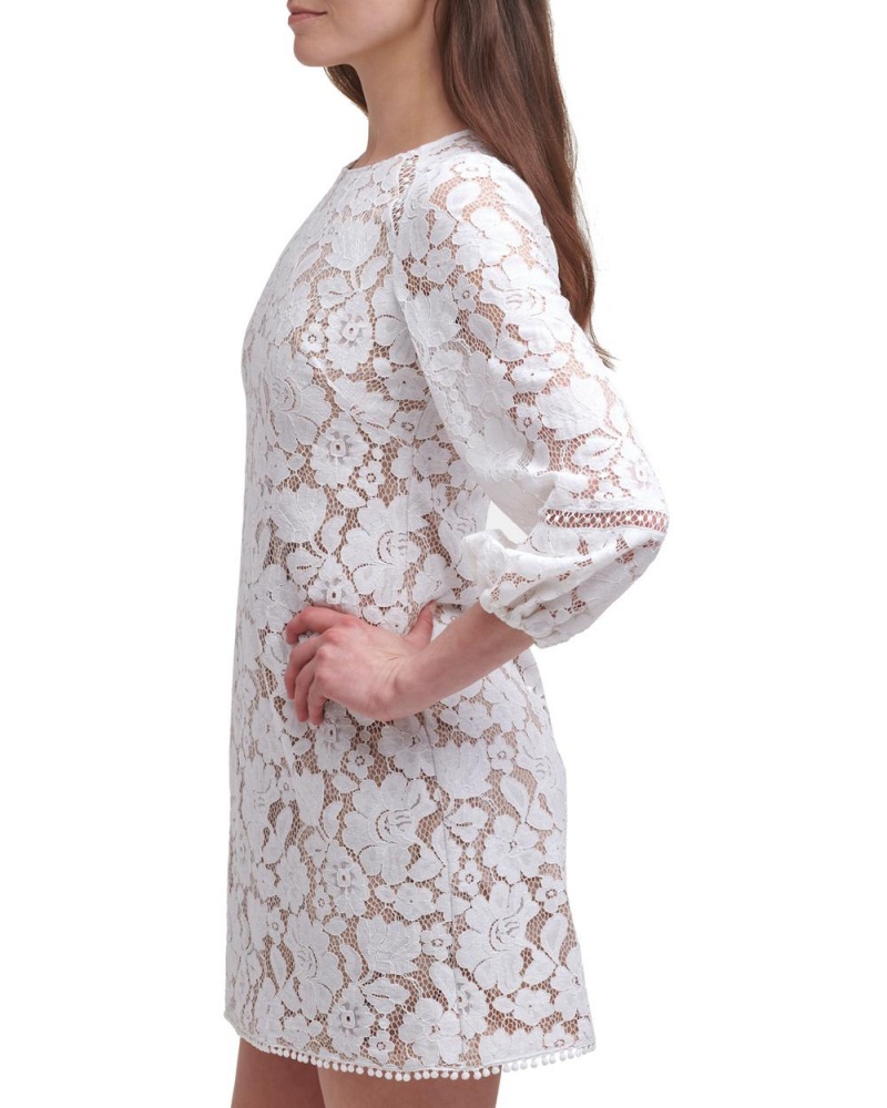 Vince Camuto Cipkovane Balloon-Sleeve (Petite) Mini Šaty Damske Biele | JUXH-94231