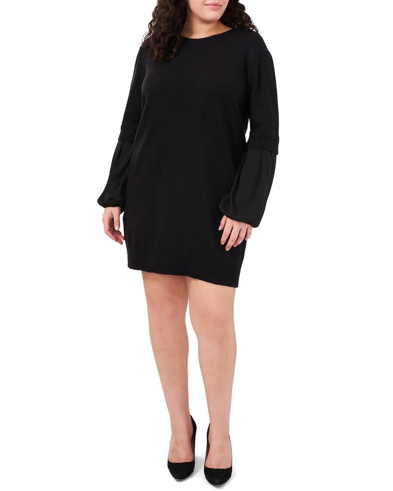 Vince Camuto Contrast-Sleeve (Plus Size) Maxi Šaty Damske Čierne | BRYC-68905