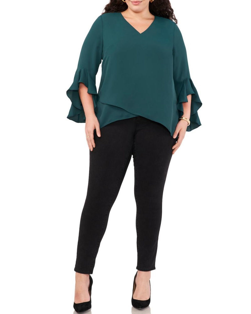 Vince Camuto Crepe-De-Chine Flutter Sleeve Tunic (Plus Size) Topy Damske Zelene | ISAM-14287