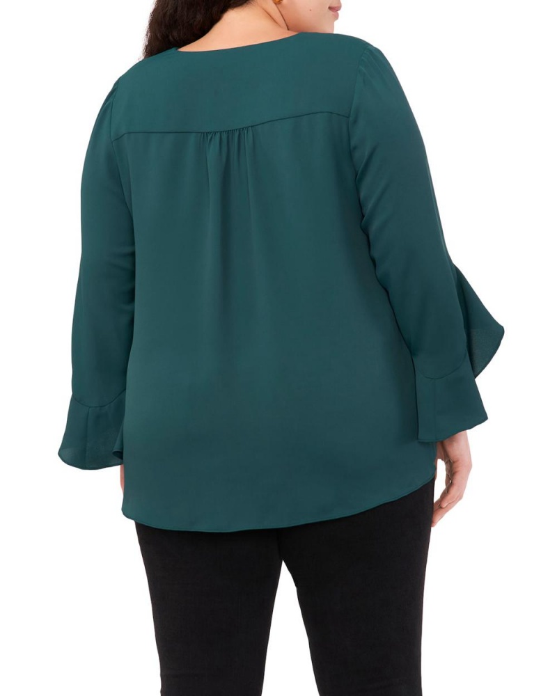 Vince Camuto Crepe-De-Chine Flutter Sleeve Tunic (Plus Size) Topy Damske Zelene | ISAM-14287