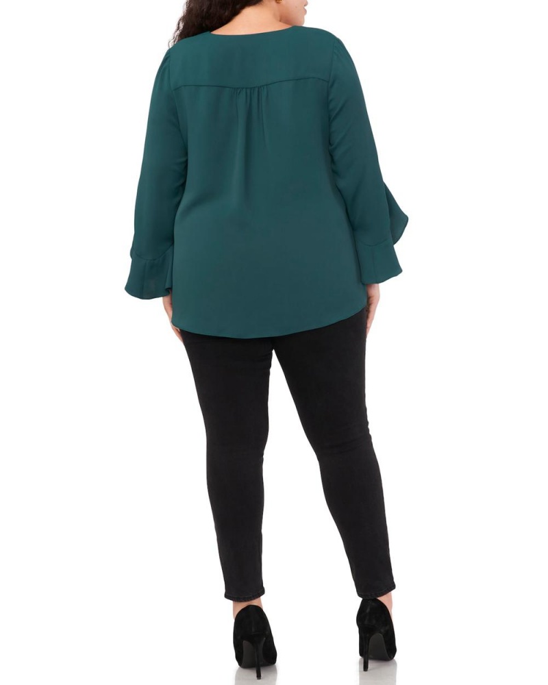 Vince Camuto Crepe-De-Chine Flutter Sleeve Tunic (Plus Size) Topy Damske Zelene | ISAM-14287