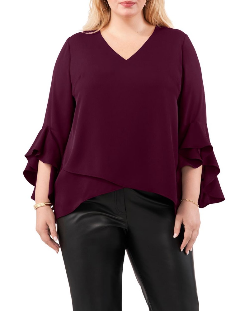 Vince Camuto Crepe-De-Chine Flutter Sleeve Tunic (Plus Size) Topy Damske Nachový | PEIR-80134