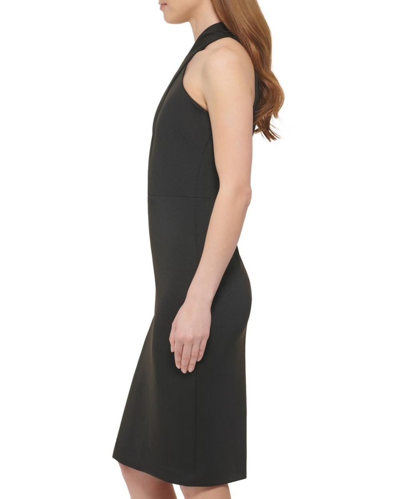 Vince Camuto Crisscross-Neckline Keyhole (Petite) Midi Šaty Damske Čierne | ZINC-34812