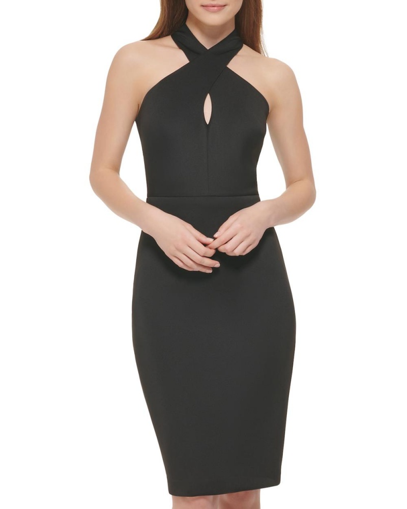 Vince Camuto Crisscross-Neckline Keyhole (Petite) Midi Šaty Damske Čierne | ZINC-34812