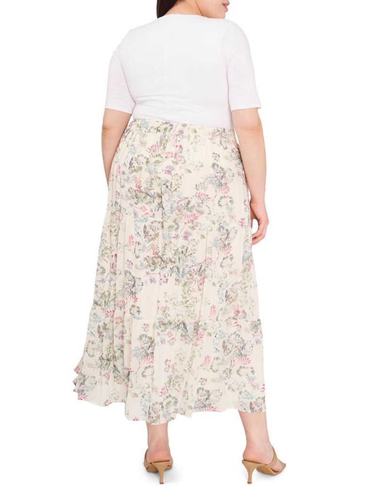 Vince Camuto Dandelion-Print Plisované Maxi (Plus Size) Sukne Damske Biele | WPBE-73986
