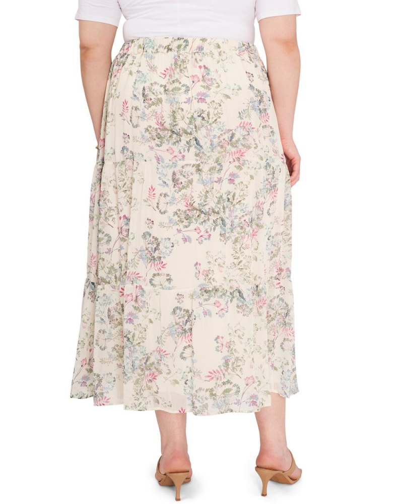 Vince Camuto Dandelion-Print Plisované Maxi (Plus Size) Sukne Damske Biele | WPBE-73986