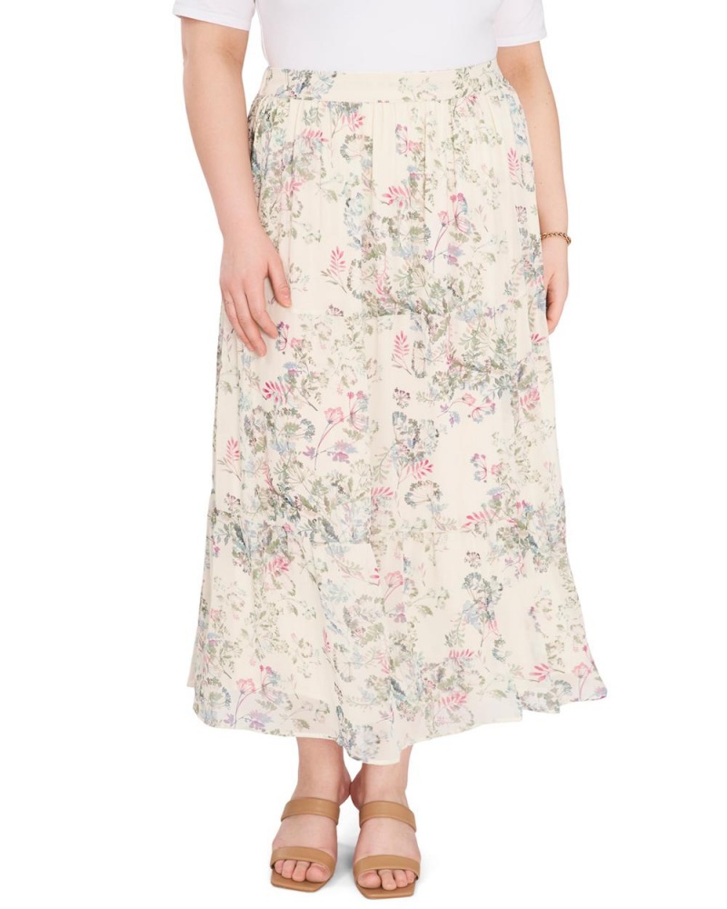 Vince Camuto Dandelion-Print Plisované Maxi (Plus Size) Sukne Damske Biele | WPBE-73986