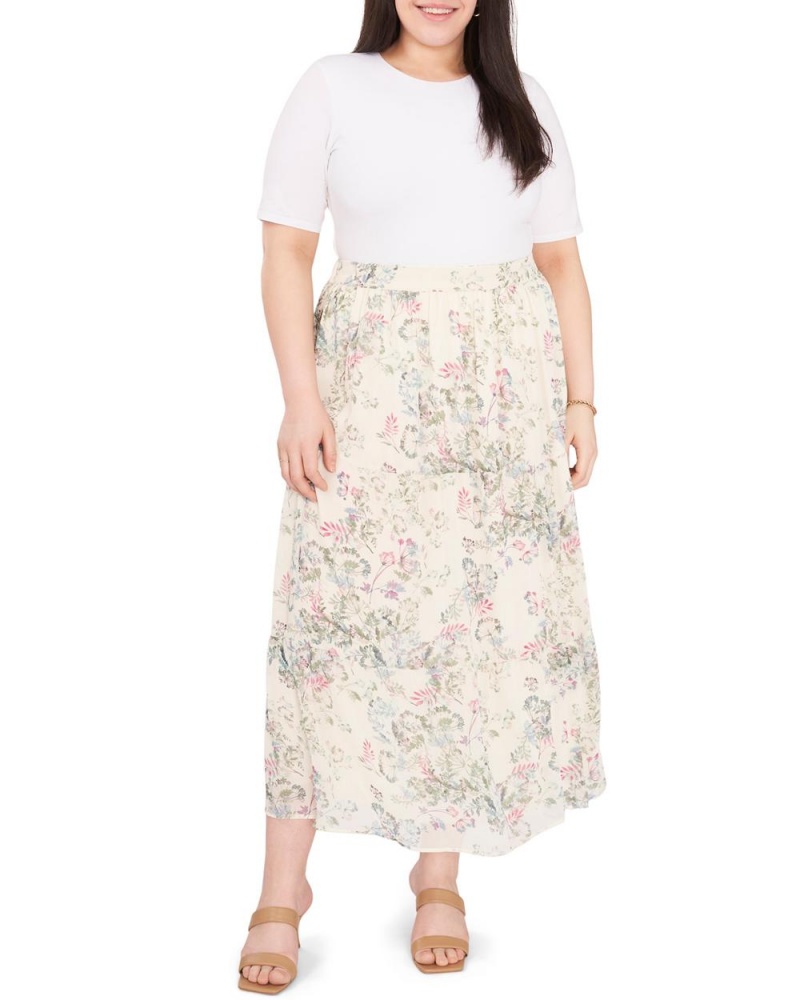 Vince Camuto Dandelion-Print Plisované Maxi (Plus Size) Sukne Damske Biele | WPBE-73986