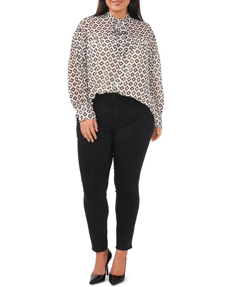Vince Camuto Diamond-Print Neck-Tie (Plus Size) Bluzka Damske Biele | ECLR-23947