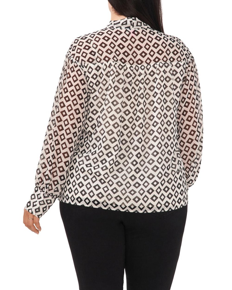 Vince Camuto Diamond-Print Neck-Tie (Plus Size) Bluzka Damske Biele | ECLR-23947