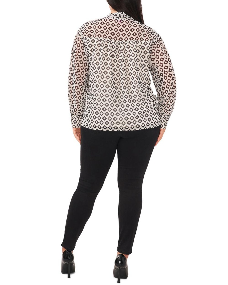 Vince Camuto Diamond-Print Neck-Tie (Plus Size) Bluzka Damske Biele | ECLR-23947