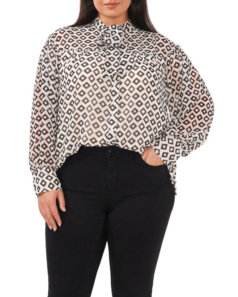 Vince Camuto Diamond-Print Neck-Tie (Plus Size) Bluzka Damske Biele | ECLR-23947