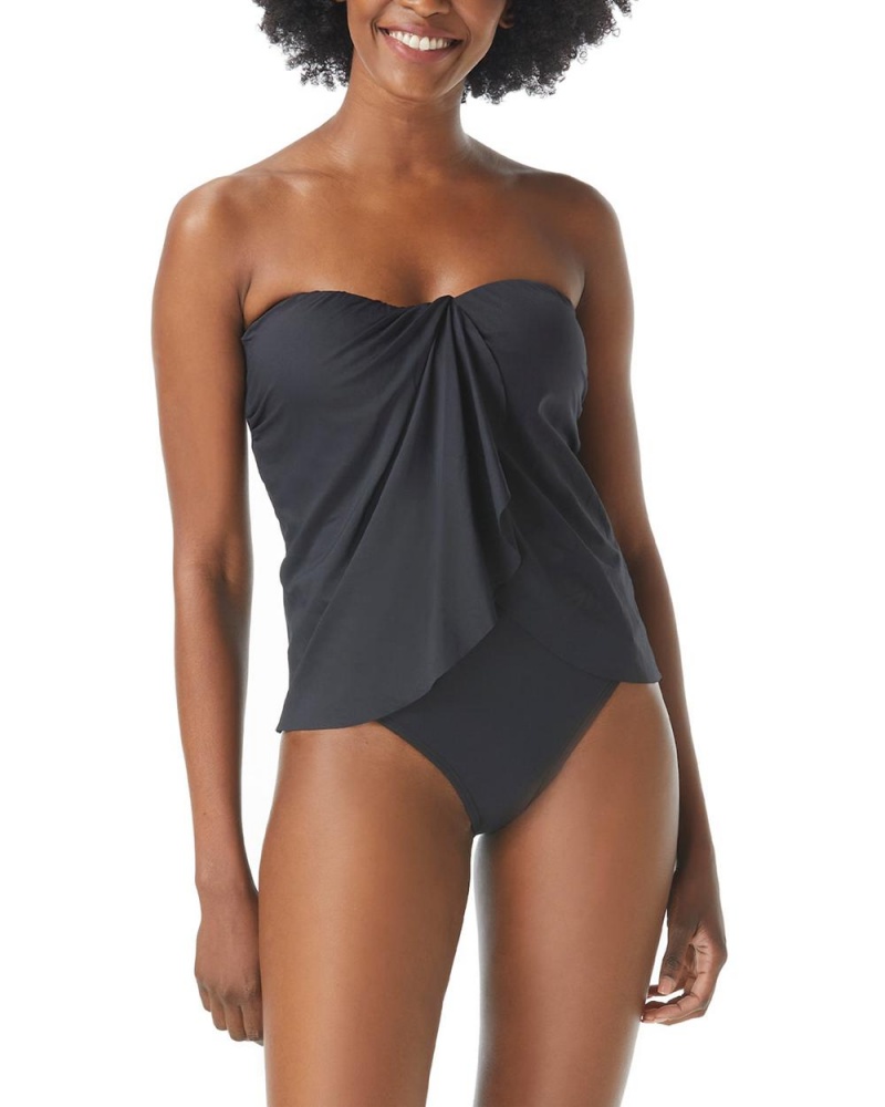Vince Camuto Draped Tankini Bikiny Damske Čierne | TSUC-04386