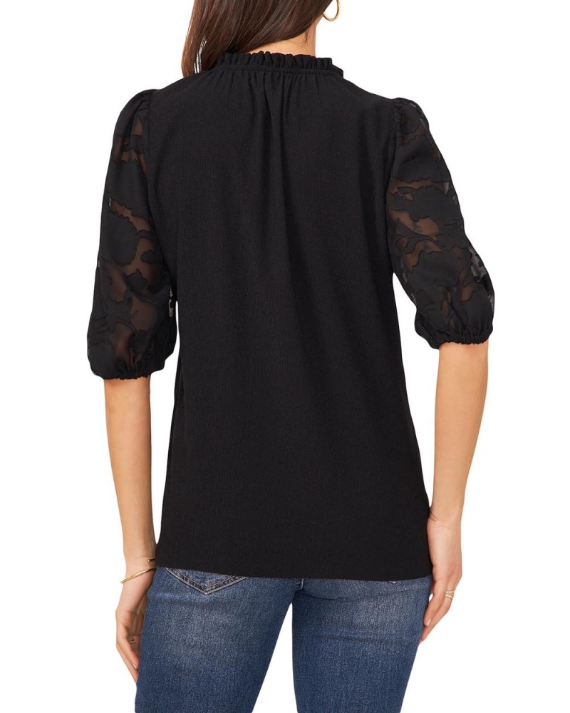 Vince Camuto Embroidered-Sleeve Tie-Detail Topy Damske Čierne | YZEU-61429