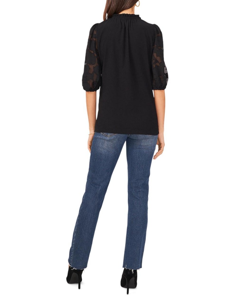 Vince Camuto Embroidered-Sleeve Tie-Detail Topy Damske Čierne | YZEU-61429