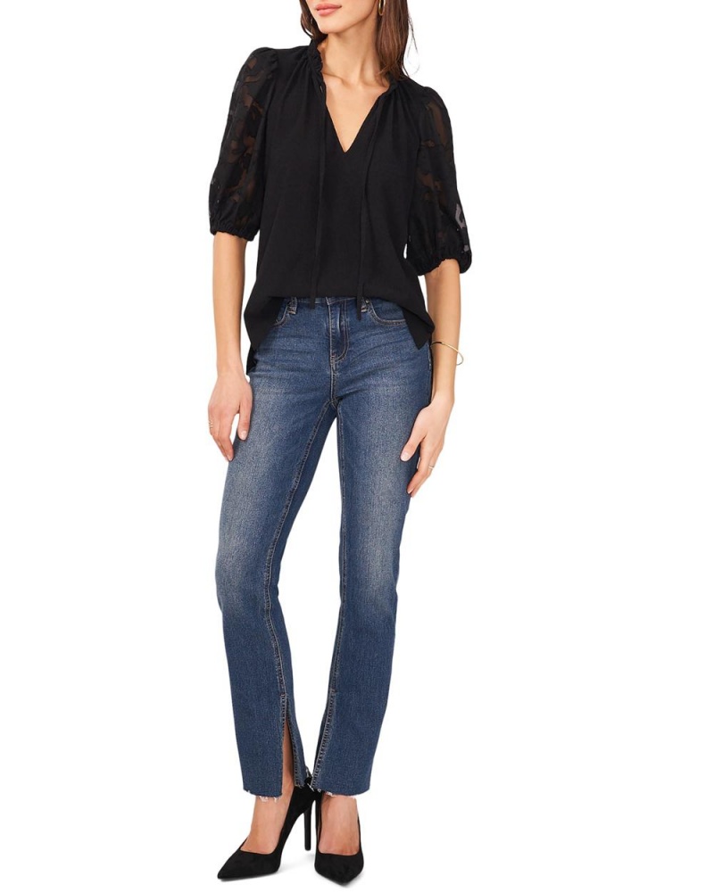 Vince Camuto Embroidered-Sleeve Tie-Detail Topy Damske Čierne | YZEU-61429