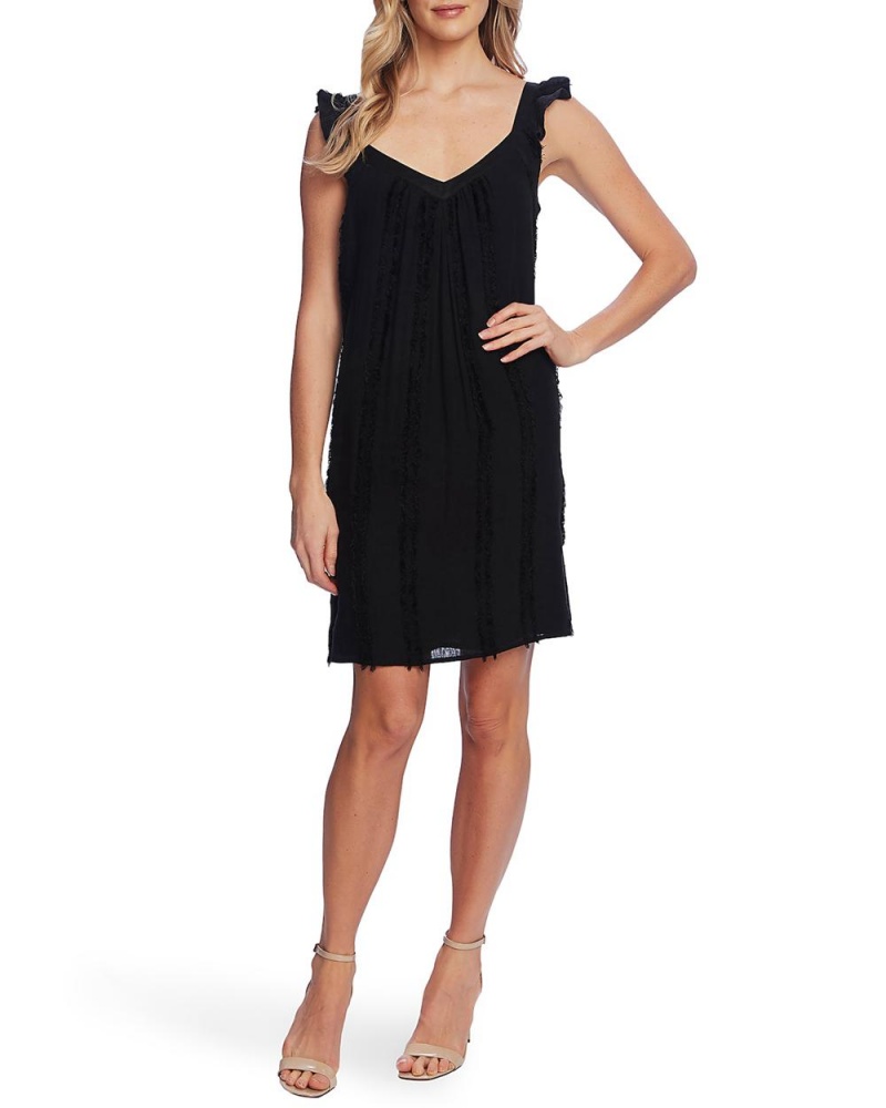Vince Camuto Eyelash-Cipkovane Ruffled Linen Saty Damske Čierne | CWTM-69348