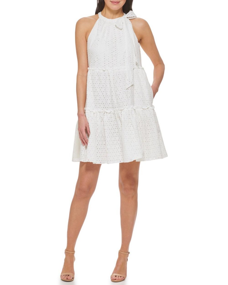Vince Camuto Eyelet Tiered Bow-Detail Saty Damske Biele | ENPO-18369