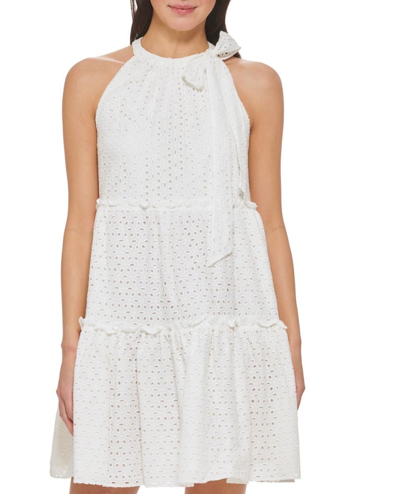 Vince Camuto Eyelet Tiered Bow-Detail Saty Damske Biele | ENPO-18369