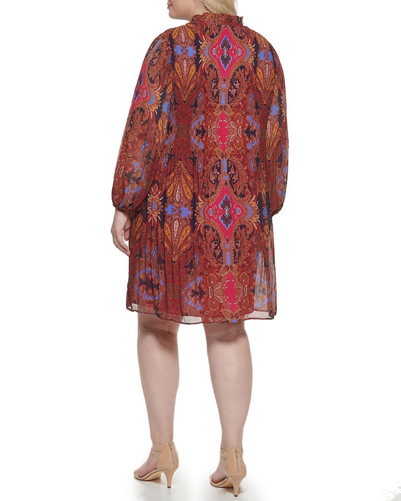Vince Camuto Floral-And-Paisley-Print Plisované Chiffon (Plus Size) Maxi Šaty Damske Ruzove | RWBO-82514