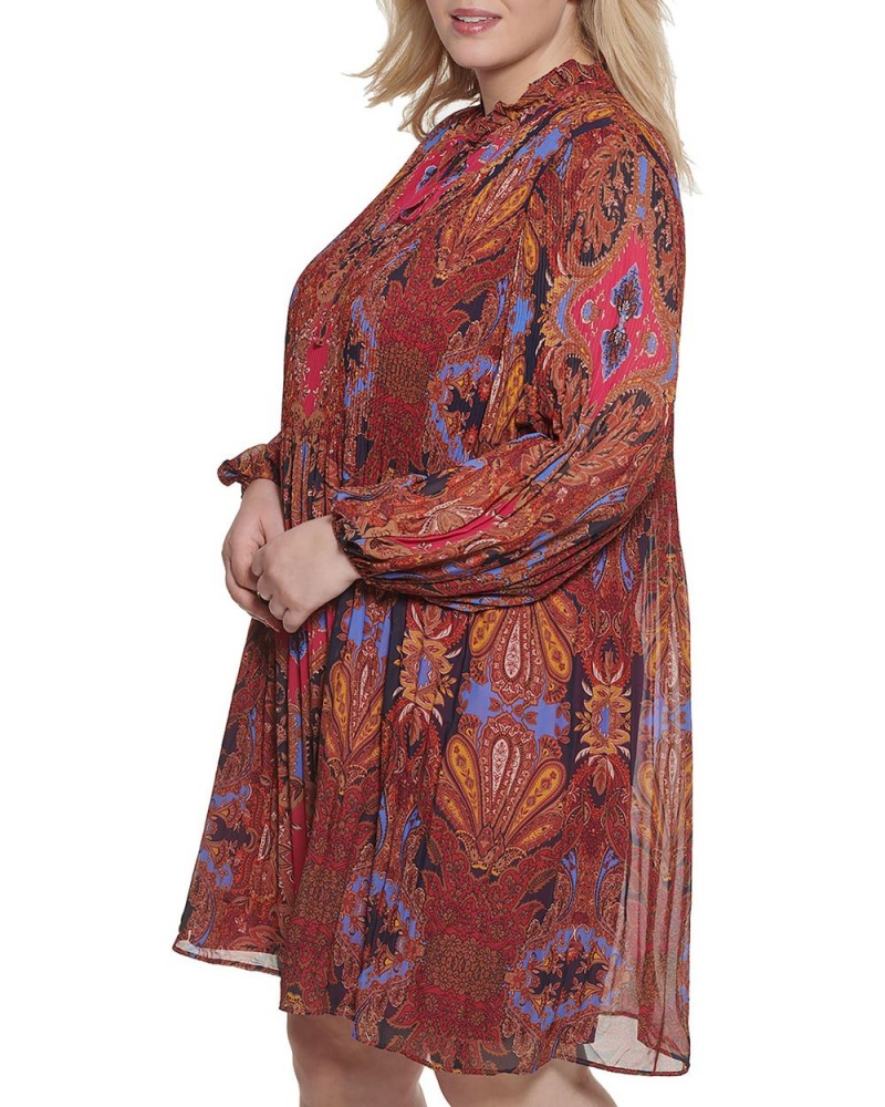 Vince Camuto Floral-And-Paisley-Print Plisované Chiffon (Plus Size) Maxi Šaty Damske Ruzove | RWBO-82514