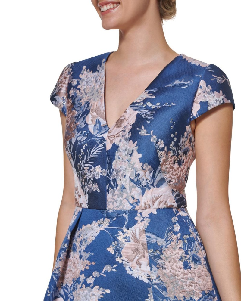Vince Camuto Floral-Pattern Fit-And-Flare (Petite) Mini Šaty Damske Modre | ICTP-70158