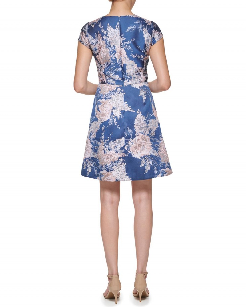 Vince Camuto Floral-Pattern Fit-And-Flare (Petite) Mini Šaty Damske Modre | ICTP-70158