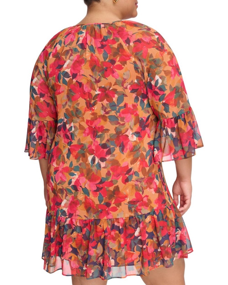 Vince Camuto Floral-Print Chiffon Ruffled(Plus Size) Maxi Šaty Damske Červené | NIJR-90826