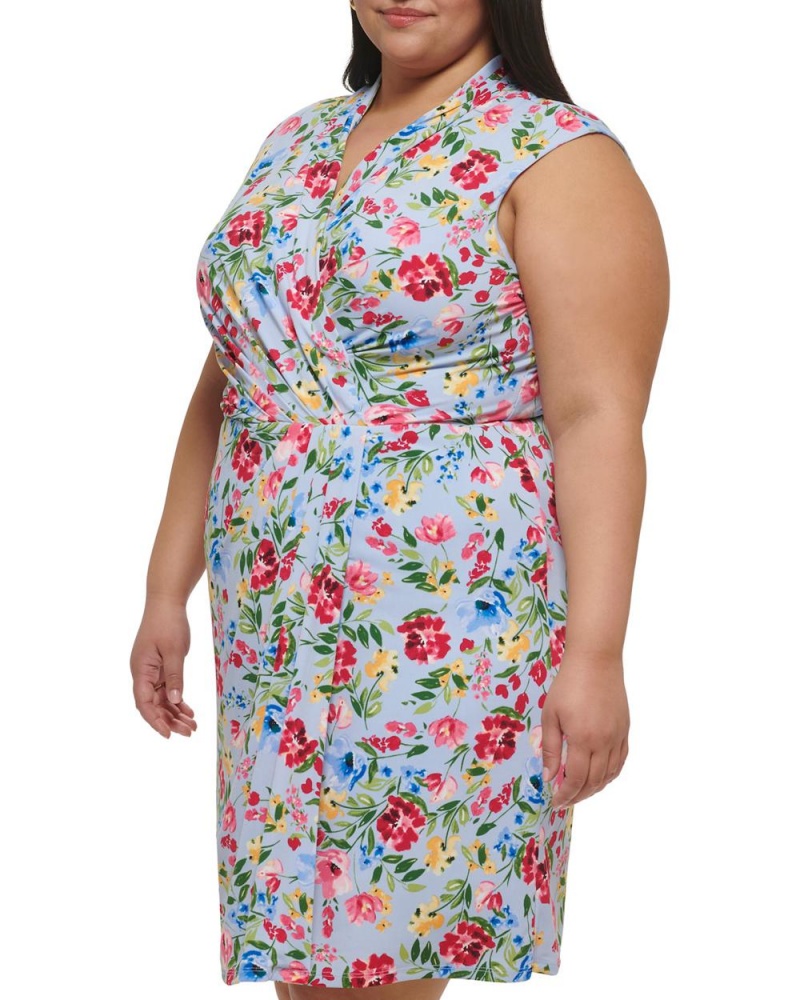 Vince Camuto Floral-Print Faux-Wrap (Plus Size) Maxi Šaty Damske Modre | GPOT-79521