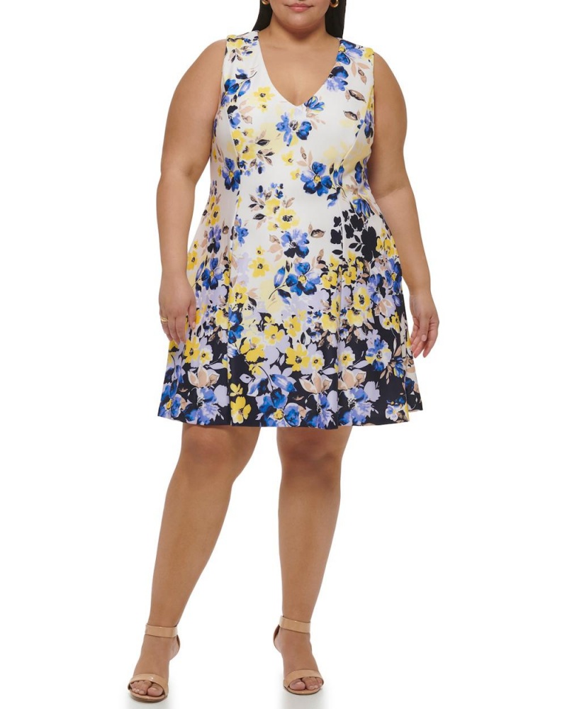 Vince Camuto Floral-Print Fit-And-Flare (Plus Size) Maxi Šaty Damske Modre | WRXZ-58034