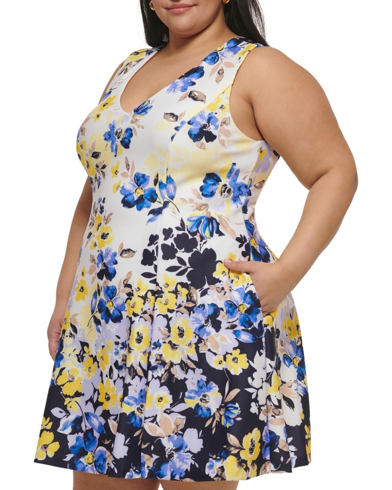 Vince Camuto Floral-Print Fit-And-Flare (Plus Size) Maxi Šaty Damske Modre | WRXZ-58034