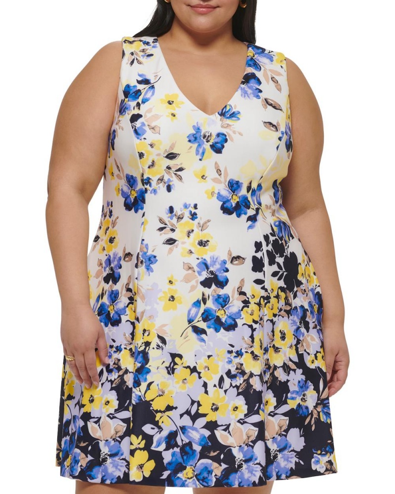 Vince Camuto Floral-Print Fit-And-Flare (Plus Size) Maxi Šaty Damske Modre | WRXZ-58034