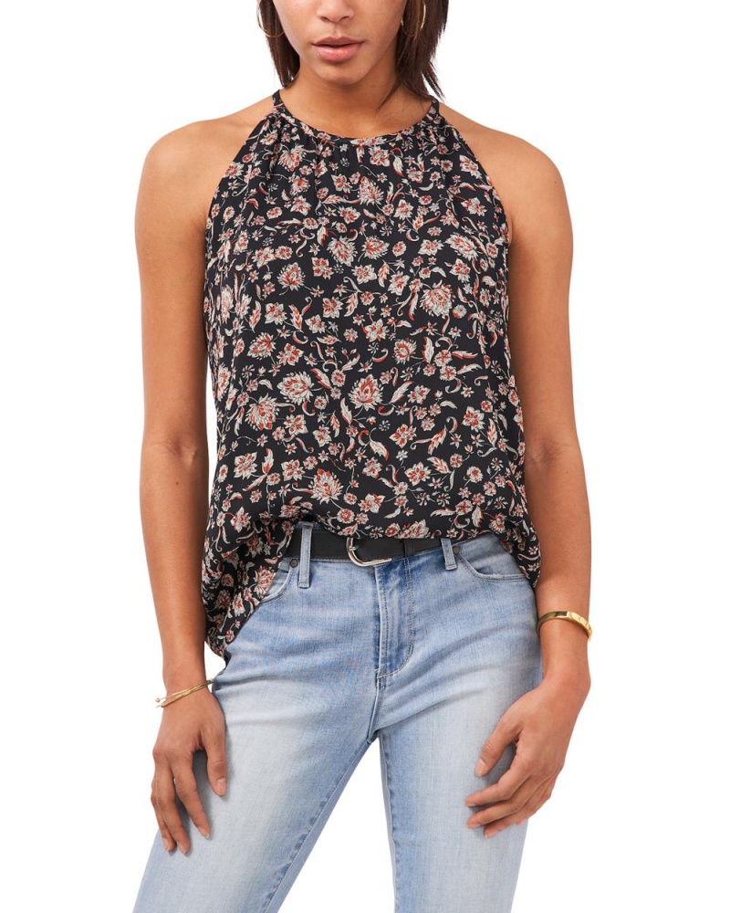 Vince Camuto Floral-Print Halter Topy Damske Čierne | STCX-12907