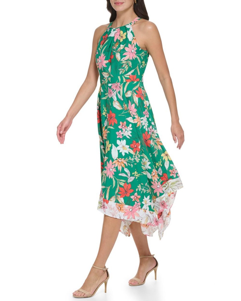 Vince Camuto Floral-Print Handkerchief-Hem Saty Damske Tmavo Zelene | LPGK-01962