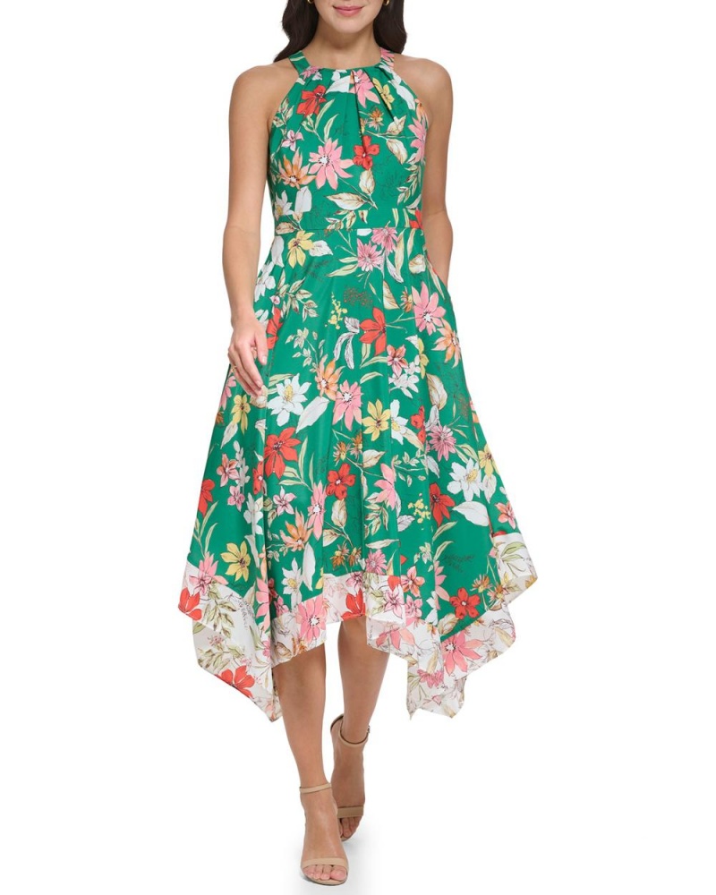 Vince Camuto Floral-Print Handkerchief-Hem Saty Damske Tmavo Zelene | LPGK-01962