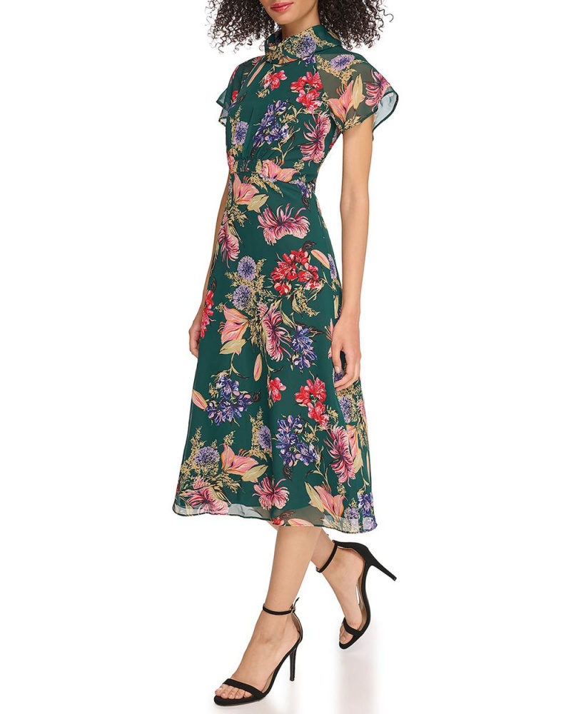 Vince Camuto Floral-Print Roll-Neck Midi Šaty Damske Hunter Floral Print | CWFP-16759