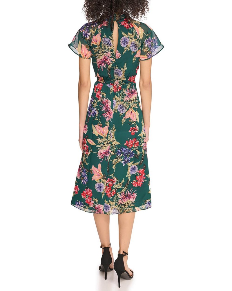 Vince Camuto Floral-Print Roll-Neck Midi Šaty Damske Hunter Floral Print | CWFP-16759