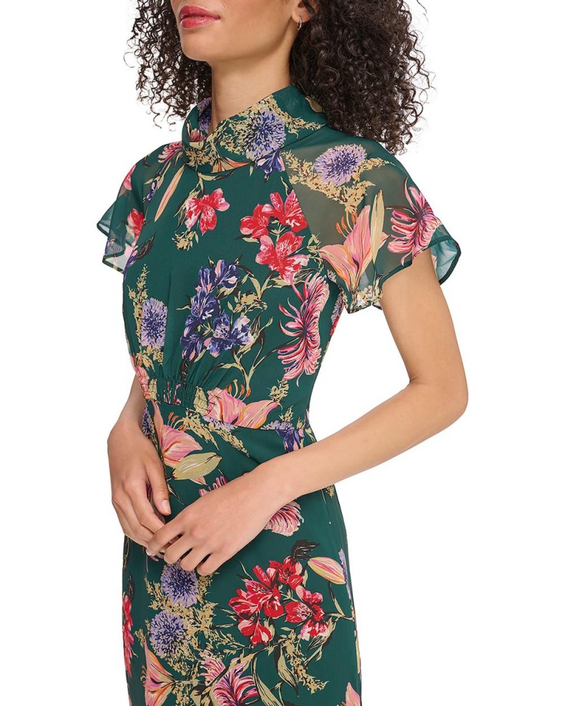 Vince Camuto Floral-Print Roll-Neck Midi Šaty Damske Hunter Floral Print | CWFP-16759