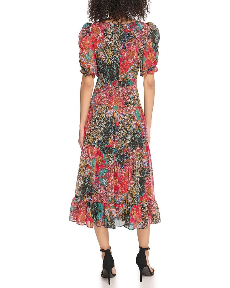 Vince Camuto Floral-Print Ruched-Sleeve Mini Šaty Damske Hunter Floral Print | OQRB-19428