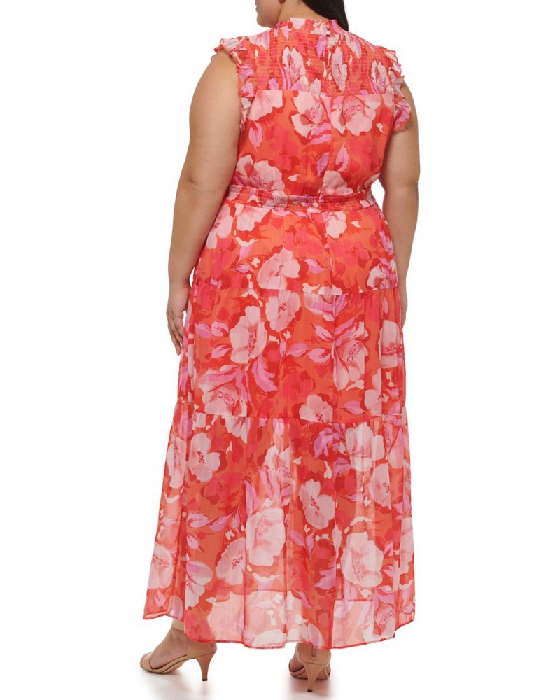 Vince Camuto Floral-Print Smocked (Plus Size) Maxi Šaty Damske Červené | HNSW-28491