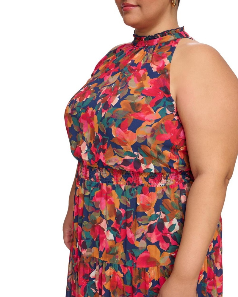 Vince Camuto Floral-Print Smocked (Plus Size) Maxi Šaty Damske Námornícka Modrá | ATLE-31260