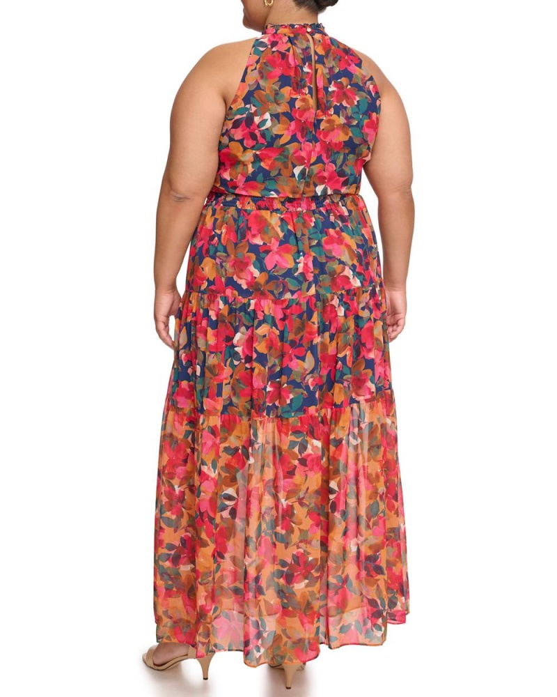 Vince Camuto Floral-Print Smocked (Plus Size) Maxi Šaty Damske Námornícka Modrá | ATLE-31260