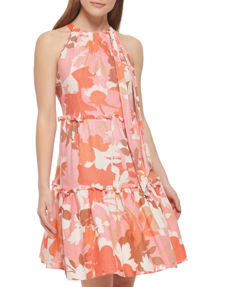 Vince Camuto Floral-Print Tiered (Petite) Mini Šaty Damske Koralove | ZPUJ-73501