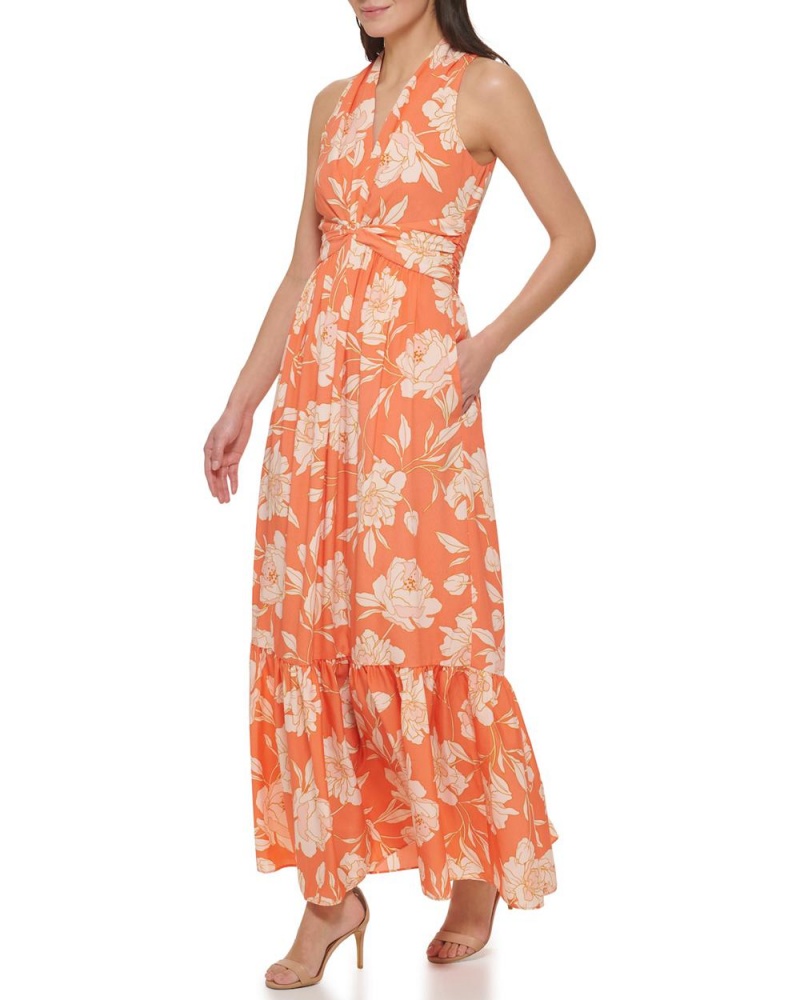Vince Camuto Floral-Print Twist-Front Maxi Šaty Damske Oranžové | FATZ-50481