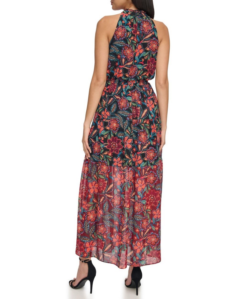 Vince Camuto Floral Print Chiffon Maxi Šaty Damske Čierne | TUZW-32094