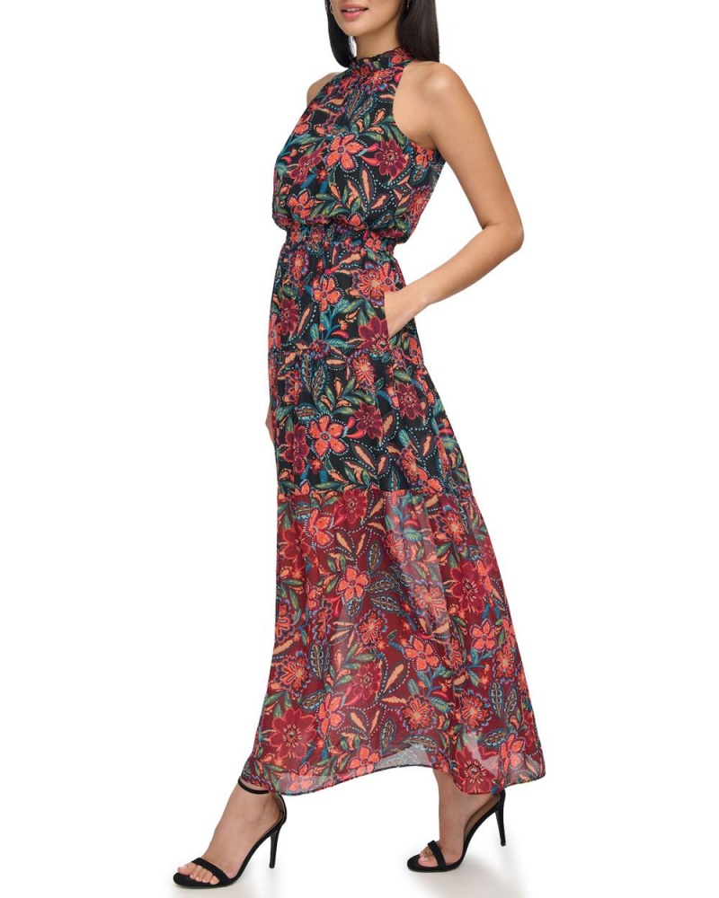 Vince Camuto Floral Print Chiffon Maxi Šaty Damske Čierne | TUZW-32094