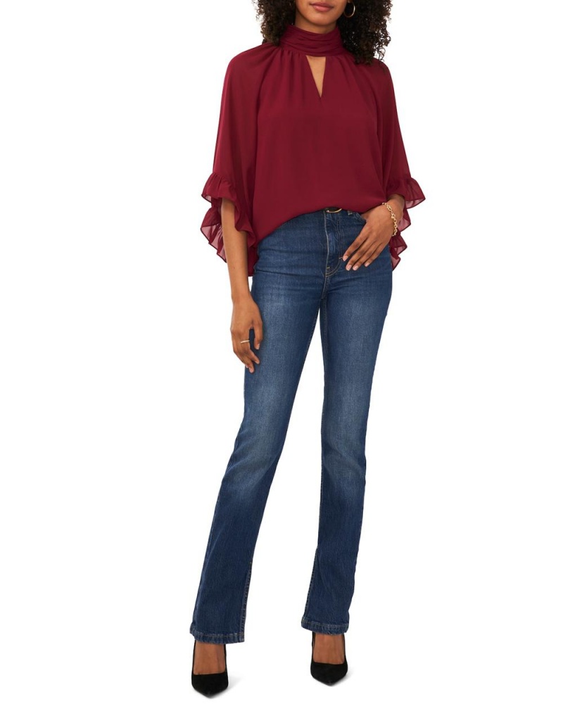 Vince Camuto Flutter-Sleeve Keyhole Bluzka Damske Bordove | LDPE-53209
