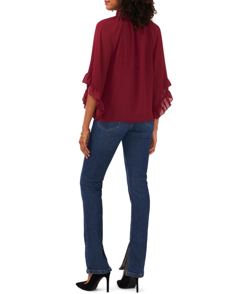 Vince Camuto Flutter-Sleeve Keyhole Bluzka Damske Bordove | LDPE-53209