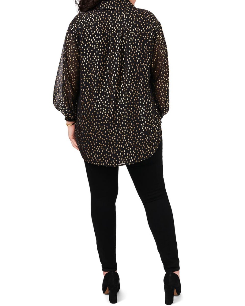 Vince Camuto Foil-Dot Button-Down Tunic (Plus Size) Topy Damske Čierne | SZNI-60291